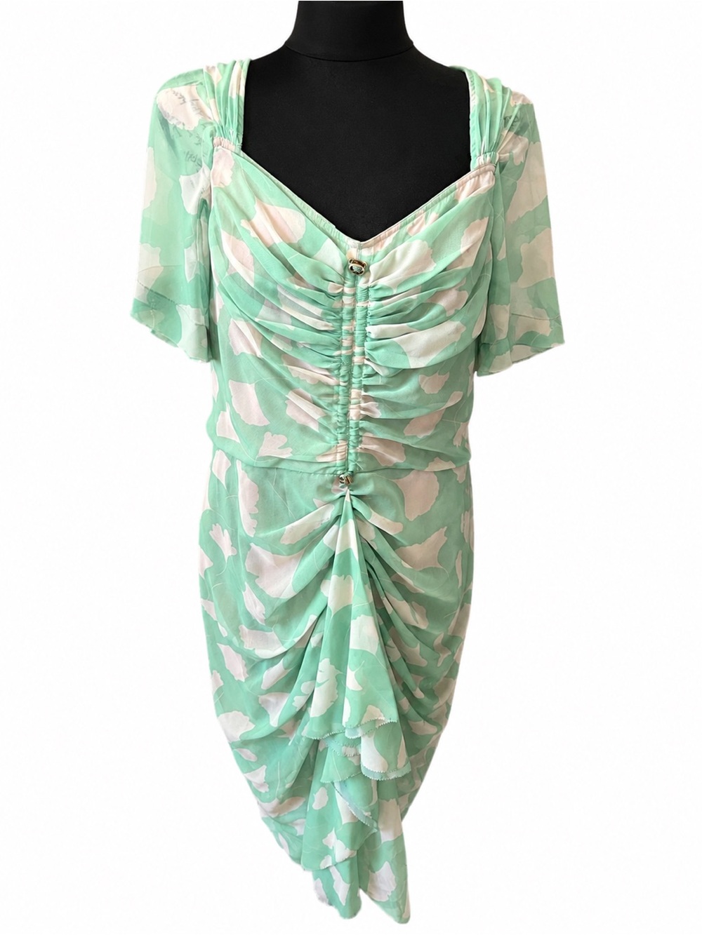 Beguile by Byron Lars Mint Floral Ruched Draped Dress Size 12
